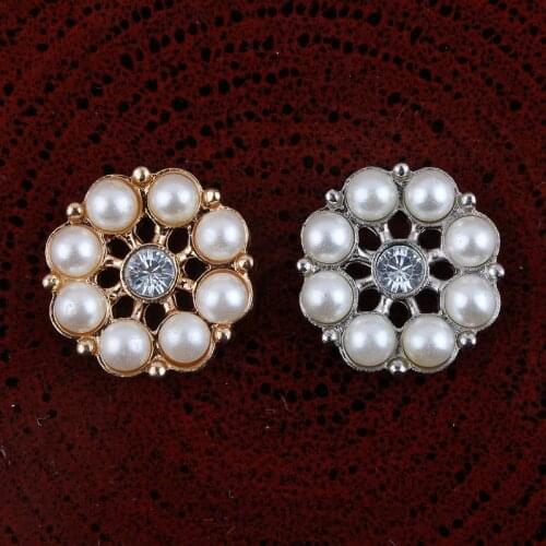 200pcs/lot 21MM 2 Colors New Hot Craft Pearl Rhinestone Buttons For Embellishment Artifical Boutique Alloy Button DIY Baby Tiara