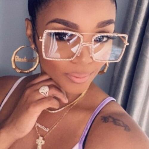 2020 Luxury Metal Rhinestone Clear Lens Glasses Frame Women Brand Fashion Square Eyewear Crystal Glasses Frame Female Oculos