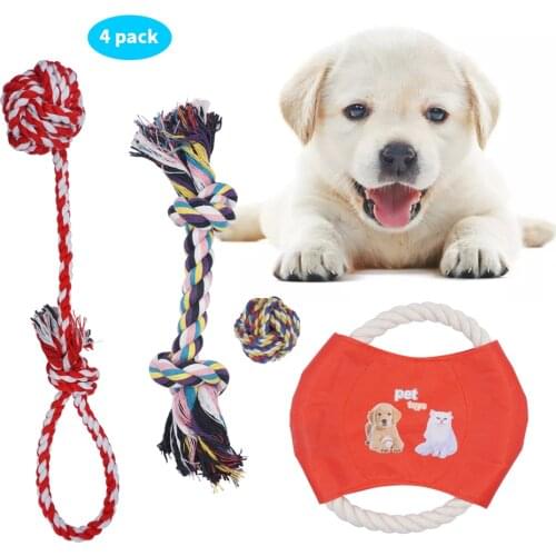 4 Pcs Large Dog Toy Bulk Set Bundle Treat Chew Rope Bite Resistant Teeth Clean Interactive Training Pet Toys Ball for Dogs