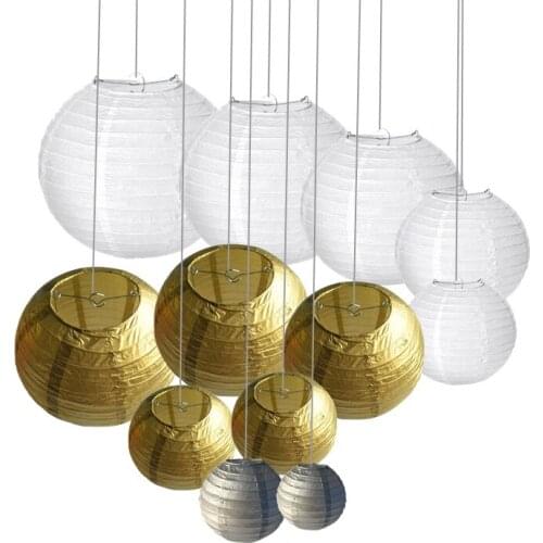5 pieces gold+5 pieces white +2pieces silver paper lanterns per lot Wedding Party Birthday Shopping Mall Hanging Decor Favor