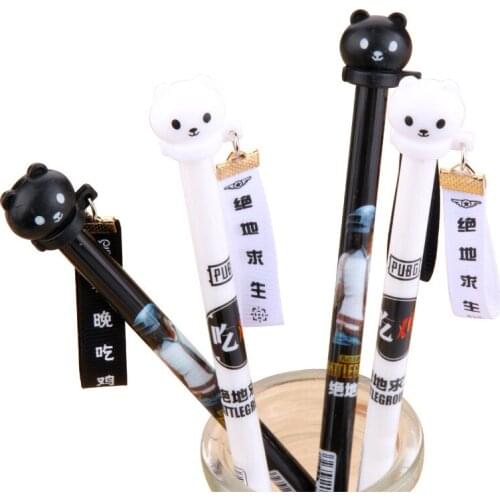 50PCS Creative Stationery Black And White Cartoon Bear Pendant Gel Pen Students Stationery Black Signing Pen