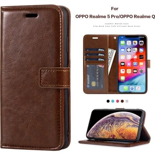 PU Leather Flip Case For OPPO Realme 5 Pro Card Holder Silicone Case Wallet Cover For OPPO Realme Q Business Case