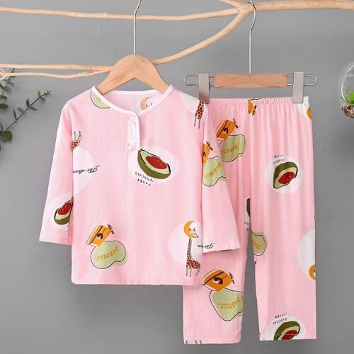 Kids Pajamas Suits Autumn Girls Boys Sleepwear Nightwear Baby Pijamas Infant Clothes Fruit Cartoon Home Sets Childrens Pyjamas