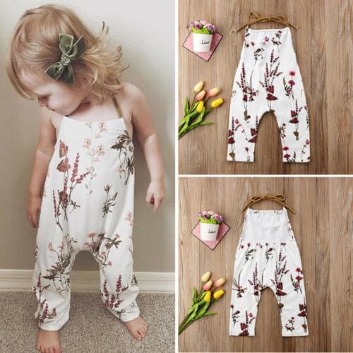 USA Toddler Kids Baby Girls Summer Floral Strap Romper Sleeveless Jumpsuit Outfits
