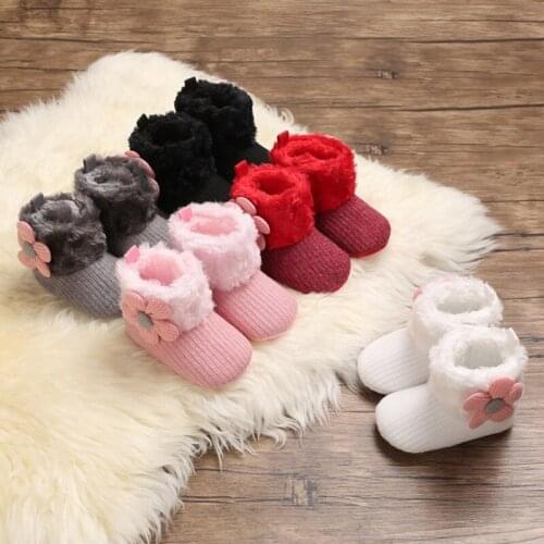Newborn Baby Boy Girl Flower Cotton Knitting Boots Casual Shoes First Walker Non-slip Soft Sole Shoe 0-18M