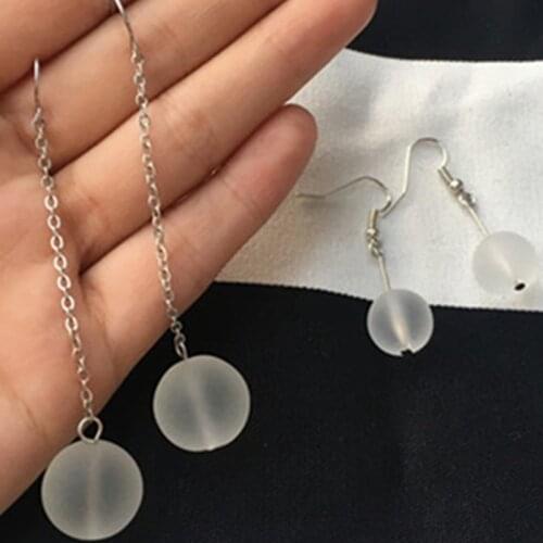 Korea Fashion Harajuku Retro Frosted Round Bead Transparent Glass Ball Earrings Girl Heart Long Earrings Womens Jewelry