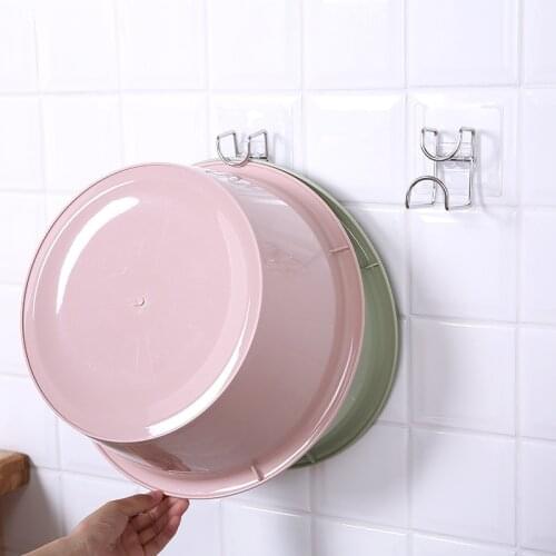2Pcs Creative Wall Mounted Door Sticky Hanger Holder Sink Holder Stainless Steel Strong Adhesive Hook Bathroom Washbasin Rack