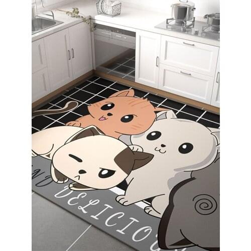 Kitchen floor mats non-slip and oil-proof household mats waterproof and wipeable disposable leather cartoon carpet floor mats