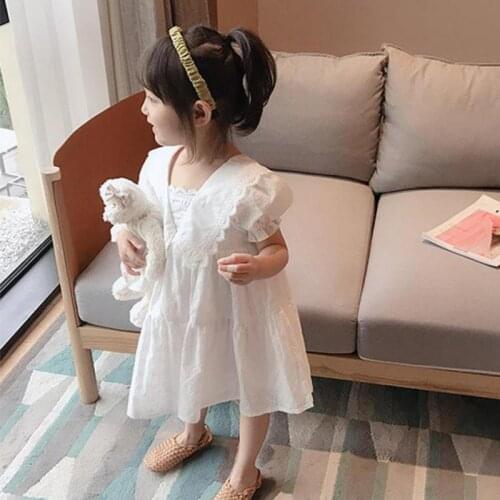 Summer Princess Dress For Girls Short Sleeve Ruffles Breathable White Gowns Kids Daily Casula Light Dresses Children Clothes