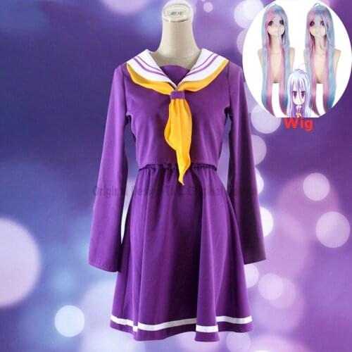 HOT! Japanese Anime NO GAME NO LIFE Cosplay Shiro Costume halloween women clothes carival Dress Wigs Sailor Suit School uniform