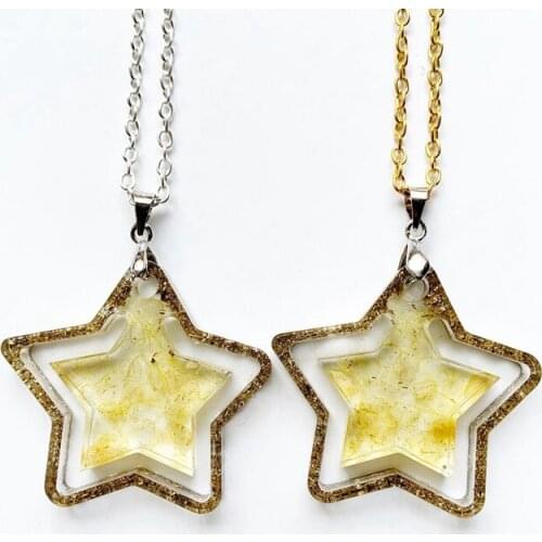 Lemon Yellow Quartz Citrines Stone Pendant Necklace Star Copper Chips Crystal Orgonite Energy Pendant Resin Jewelry Supplies