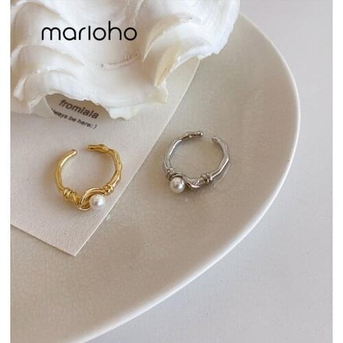 Marioho Fashion Trend Cold Wind Retro Irregular Metal Pearl Ring Ladies Wild Niche Temperament Opening Ring