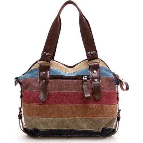 Fashion Trend and Stitching Bag Wash Cloth Bag Canvas Bag Rainbow Striped Canvas Bag