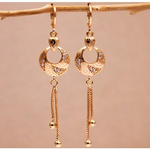 Trendy Dangle Drop Gold Copper Round Earrings White Stone For Women Girls Fashion Jewelry Accessories Party Wedding Gift