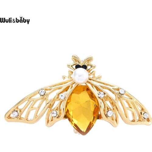 Wuli&baby Yellow Rhinestone Bee Brooches For Women Men Butterfly Insect Party Casual Brooch Pin Gifts