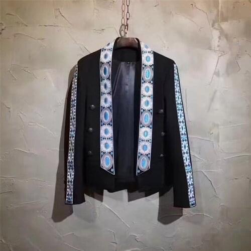 Male Luxury embroidery Blazers Men Coat Terno Masculino Blazer Masculino Slim Fit Stage Show Suit Jacket The Host DJ DS Blazer