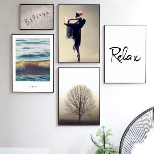 Beach Tree Landscape Quotes Wall Art Canvas, Ocean Girl, Nordic Posters And Prints, Wall Pictures, Home Decor For Living Room