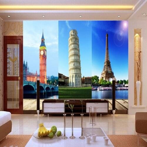 Custom mural Europe and United States architectural landscape background wall Living room wallpaper mural