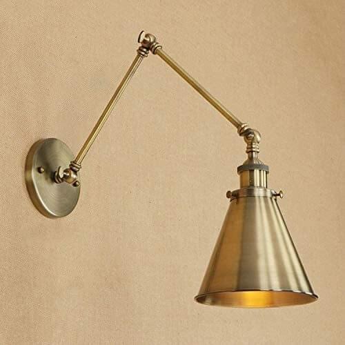 Adjustable Brass Finish 1 Light Wall Sconce - LITFAD 7" Industrial Lamp Mounted Lighting Fixture with Cone Shade