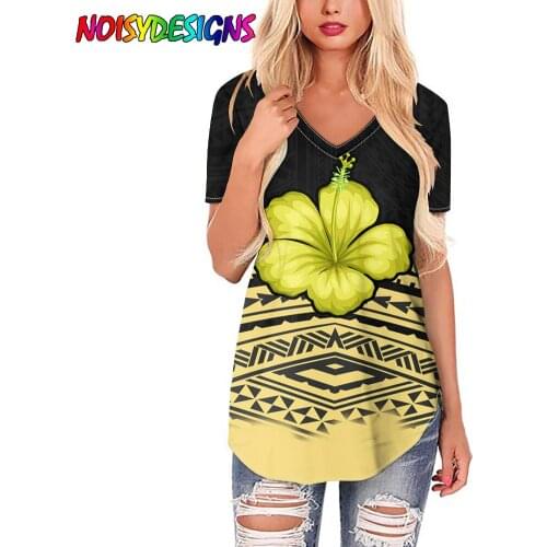 NOISYDESIGNS Streetwear Women T Shirt Polynesian Hawaii Hibiscus Print T shirt Female Summer Polinesian Turtle Short Sleeve Tee