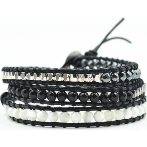 2019 New Jewelry 3 Strands Natural Stone Bead Handmade Leather Bracelet Wrap Bracelet HandWork Drop Shipping Gift