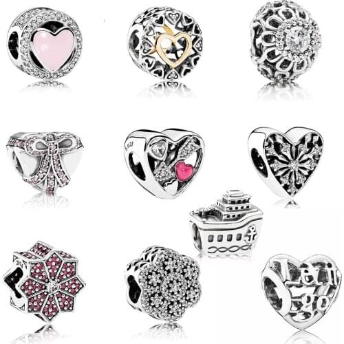 NEW Fashionable S925 Sterling Silver Freestyle Charm Cruise Charm Shiny Charm Transparent Frosted Heart Charm Female Jewelry