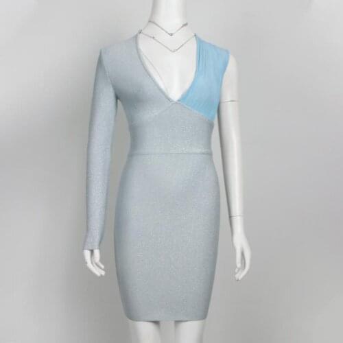 New fashion women designer gray patchwork one shoulder dress