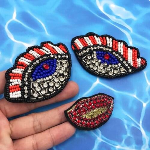 New Hot 3D Handmade Rhinestone Beaded Patches Eyes Sew On Crystal Patch Beaded Applique Patch