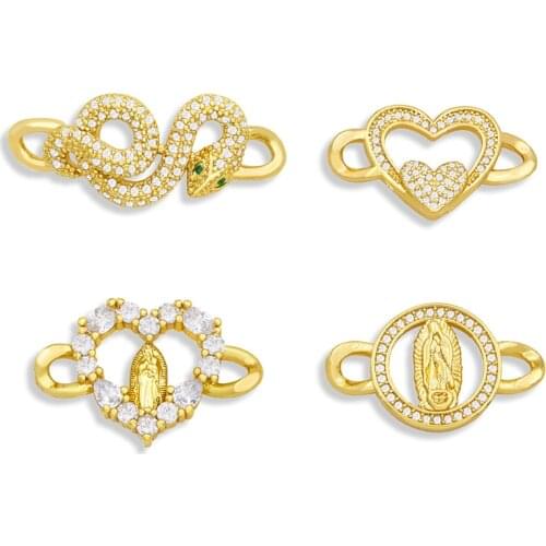 OCESRIO 18K Gold Plated Brass Snake Connector Charms for Jewellery Double Hole Virgin Mary Bracelet Charms DIY Handmade chma047
