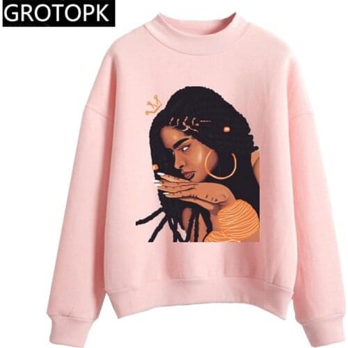 Autumn Women Hoodies Black Girl Melanin Poppin Queen Art Print Harajuku Sweatshirt Winter Casual Female Tops Shirts Loose Kawaii