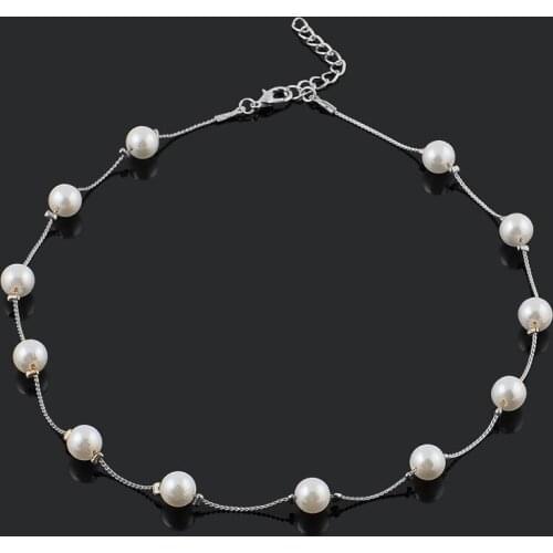 Simple Lady Round Beads Sweater Necklaces Elegant White Simulated Pearl Necklace New Charm Fashion Women Party Prom Jewelry Gift