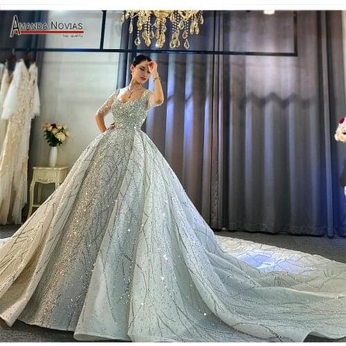 Off white color silver beading wedding dress amanda novias original brand design bridal dress