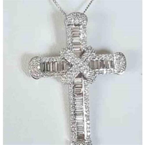 Handmade Long Cross pendant necklace 925 Sterling silver AAAA zircon Cz Party wedding Cross Pendant for women men Hiphop Jewelry