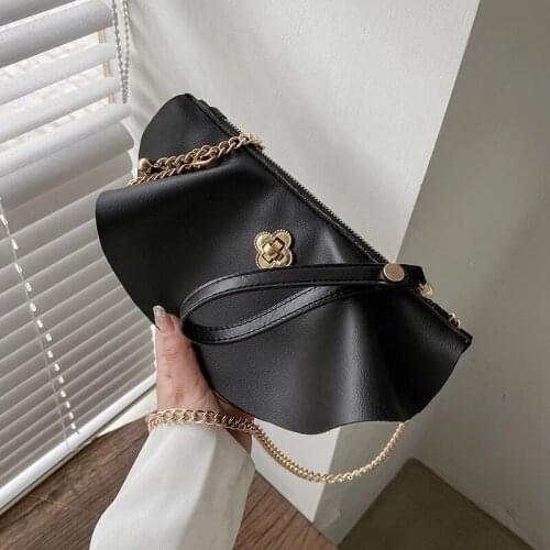 Semicircle Design PU Leather Crossbody Bags for Women 2021 Simple Sold Color Ladies Fashion Chain Shoulder Handbags 2 colour