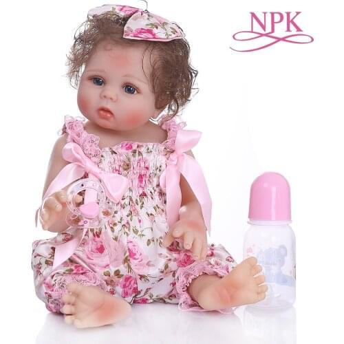 NPK 48CM bebe realistic reborn baby girl in pink flowery dress full body soft silicone Anatomically Correct