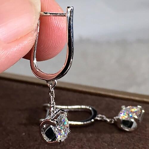 10K White Gold Women Drop Clip Hoop Earrings U Moissanite Diamonds 1 2 4 6 Carat Round Wedding Party Engagement Anniversary Gift