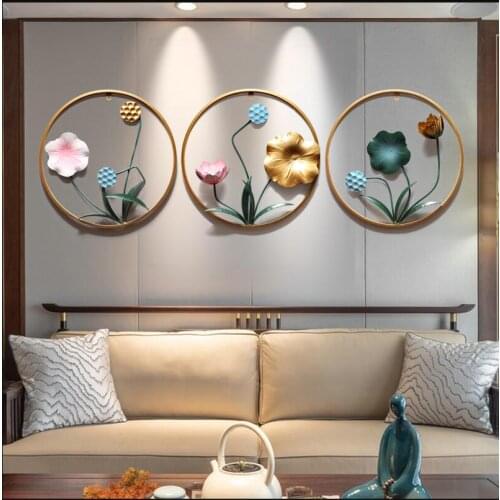 Modern Wrought Iron Lotus 3D Stereo Wall Sticker Fake Flowers Mural Crafts Decor Home Livingroom Sofa Background Metal Ornament