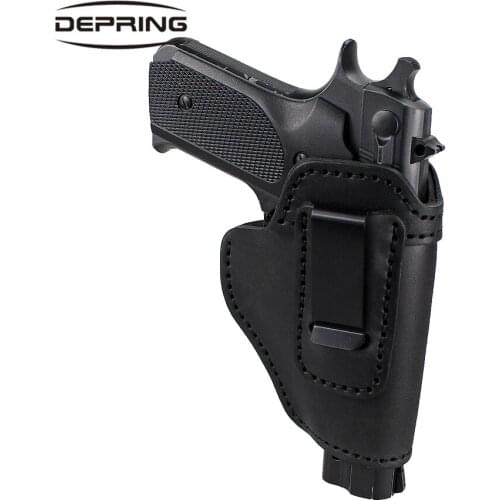 Tactical IWB Concealed Carry Leather Gun Holster Right Hand Pistol Case with Metal Clip for Glock 17 19 21 23 26 S&W M&P Shield