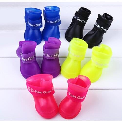4pcs/set Pet Dog Shoes Waterproof Rain Shoes for Small Dogs Breeds Pet Cat Dog Socks Rubber Silicone Pet Dog Boots
