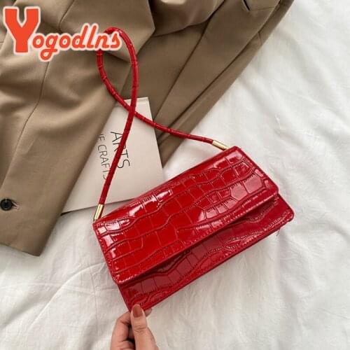 Yogodlns Vintage Crocodile Pattern Shoulder Bag Women PU Leather Baguette Bag Armpit Bag Designer Handbag Fashion Lady Pouch sac