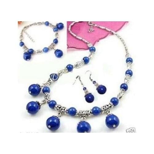 Jewelry 001358 Tibet Lazuli Lapis Necklace Bracelet Earring Set