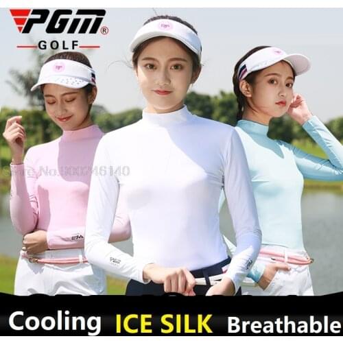 PGM Women Golf Tshirt Summer Long Sleeve Underwear Quick-dry Slim Golf Tops Anti-Uv Sunscreen Shirts Ice Silk Golf Clothing