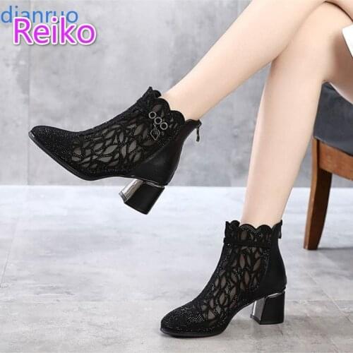 Womens boots spring 2021 new fashion temperament rhinestone hollow mesh womens short boots wild breathable large size sandals