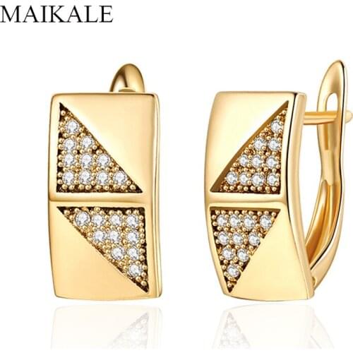 MAIKALE Fashion Design Square CZ Stud Earring Gold Color Plated Gem Stone Cubic Zirconia Earrings for Women Classic Jewelry Gift