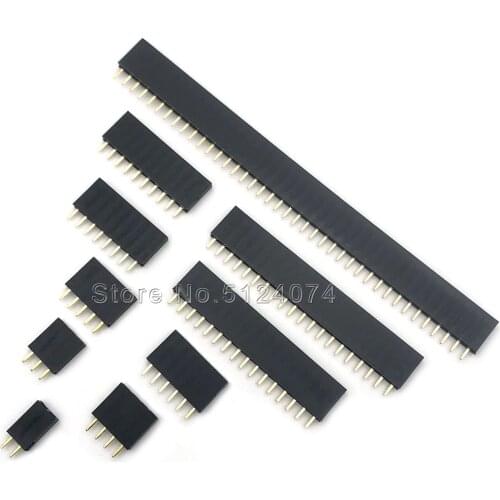 10-200pcs 2.54mm Black single row Female Header Connector 1*2/3/4/5/6/7/8/8/10/11/12/13/14/15/16/17/18/19/20/22/24/25/40Pin