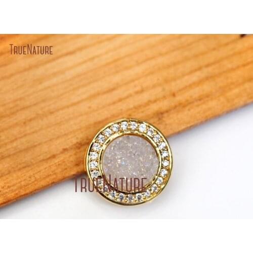 10Pcs Druzy Crystal Clear Cz Micro Pave Gold Plating Circle Jewelry Findings Beads Copper Jewelry Findings Beads 13mm BE12510