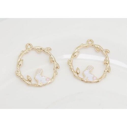 20pcs Diy Gold Color Enamel Alloy Charms Cute Animal Rabbit Pendant Series Jewelry Accessories DIY Jewelry Making Decoration
