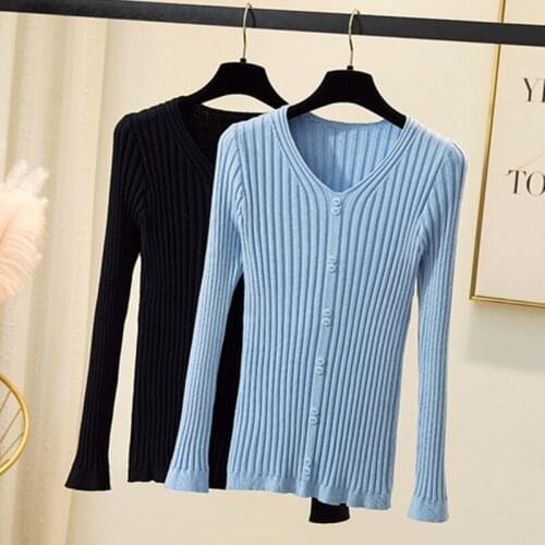 2021 basic v-neck solid autumn winter Sweater Pullover Women Female Knitted sweater slim long sleeve badycon sweater cheap