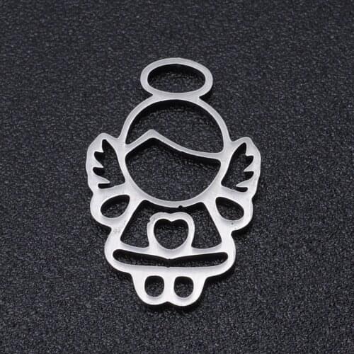 5pcs/lot 100% Stainless Steel Angel Charms Wholesale DIY Necklace Bracelet Making Charms Bracelets Pendants Accept OEM Order