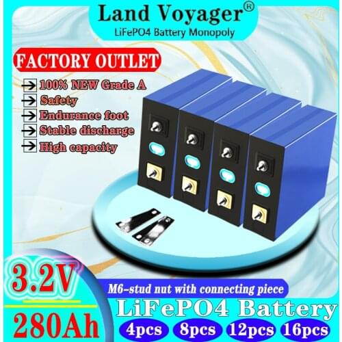Land Voyager 3.2V280AH LIFEPO4 Battery Cell 2021 Grade A New Rechargeable Lithium Iron For 12V 300AH RV SOLAR EV EU US TAX FREE